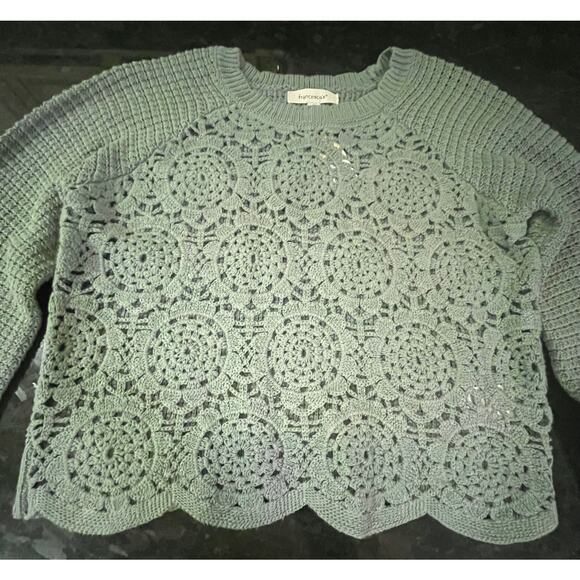 Francesca’s Sage Green Crochet Sweater Top - Scallop Hem - Picture 6 of 8